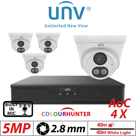 Uniview 5MP 4CH Kit 4x Smart Dual Light Turret Cameras White