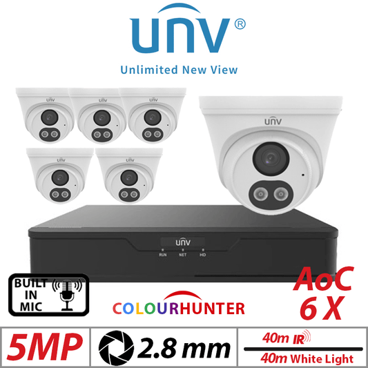 Uniview 5MP 8CH Kit 6x Smart Dual Light Turret Cameras 2.8mm