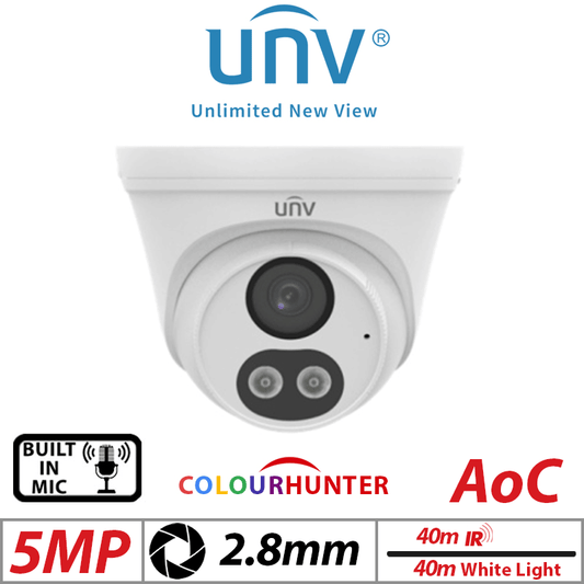 Uniview 5MP Turret Camera – Smart Dual Light, 2.8mm White