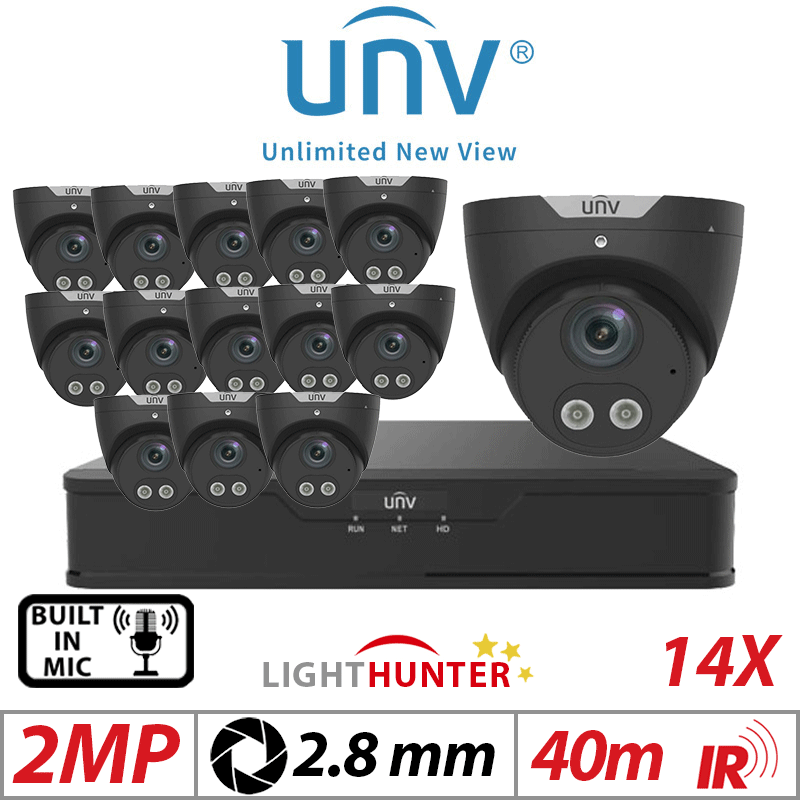 2MP 16CH Uniview Kit 12x LightHunter Mic Turret Analog Black