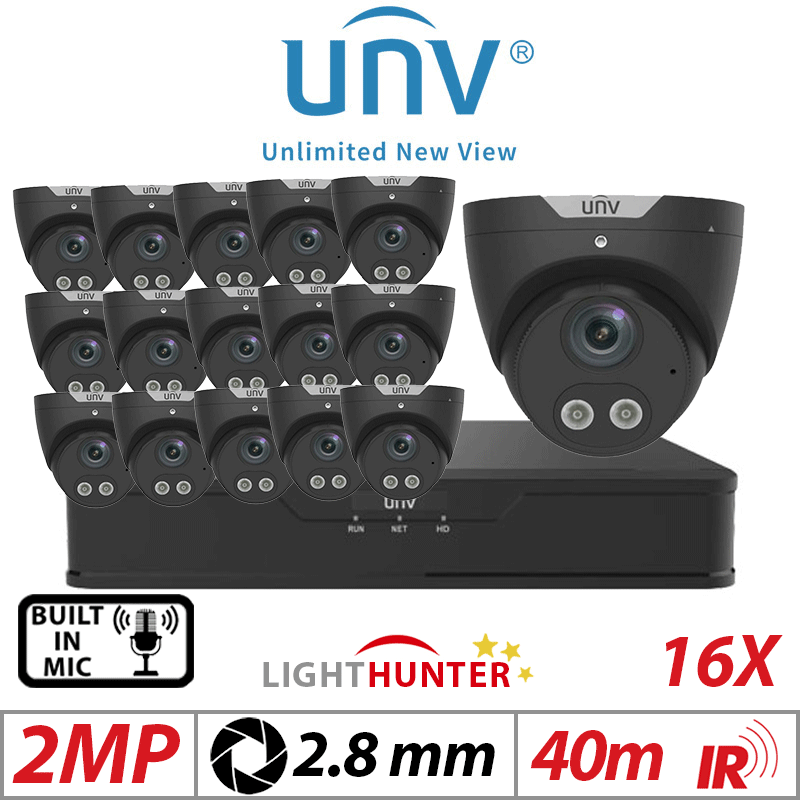 2MP 16CH Uniview Kit 16x LightHunter Mic Turret Analog Black