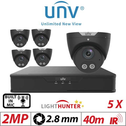 Uniview 2MP 8CH Kit 5x Lighthunter Turret Mic 2.8mm Black