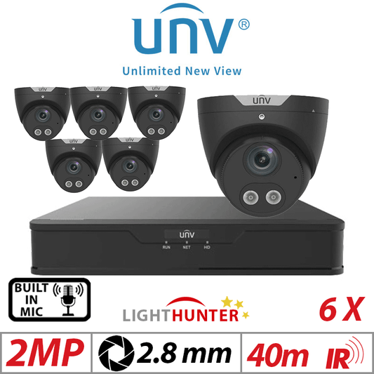 Uniview 2MP 8CH Kit 6x Lighthunter Turret Mic 2.8mm Black