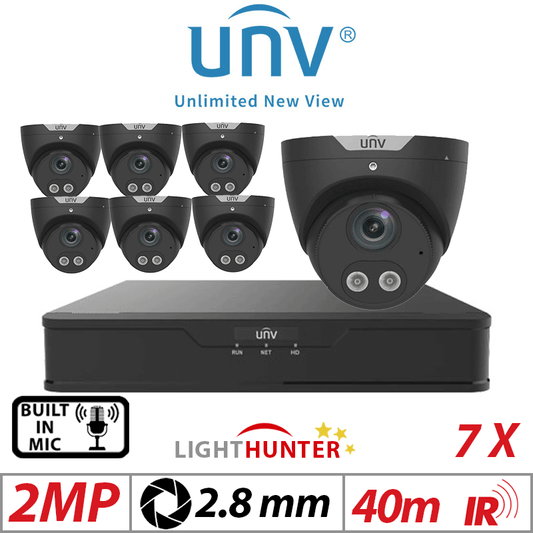 Uniview 2MP 8CH Kit 7x Lighthunter Turret Mic 2.8mm Black
