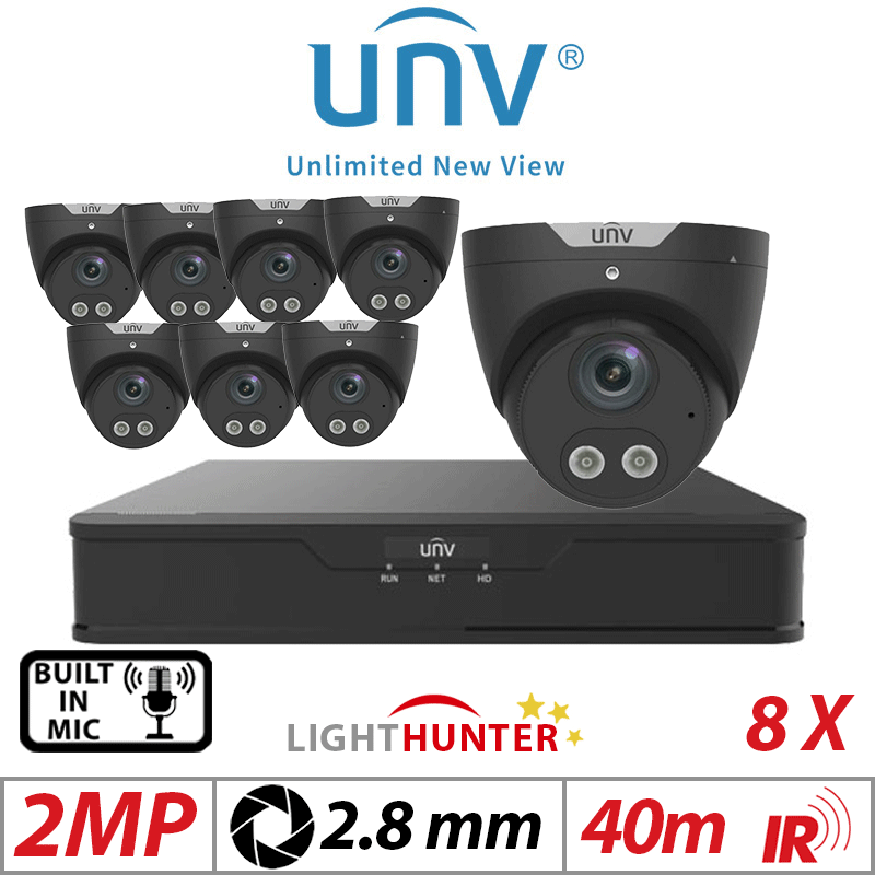 2MP 16CH Uniview Kit 8x LightHunter Mic Turret Analog Black