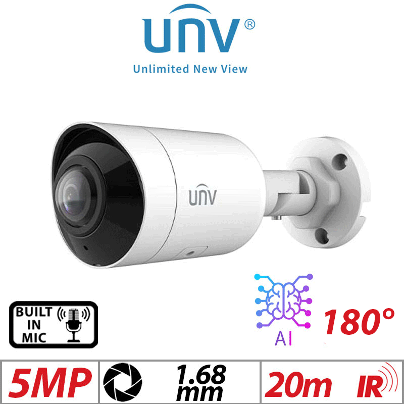 Uniview 5MP Wide-Angle Bullet Camera AI Mic 1.68mm IR