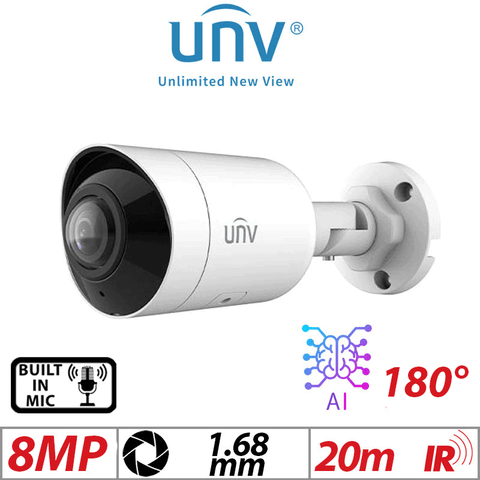 8MP Uniview Wide-Angle Bullet Camera 1.68mm AI Built-in Mic