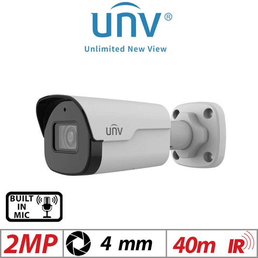 Uniview 2MP Bullet Camera LightHunter IR Mic SD 4mm