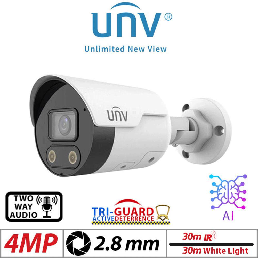 Uniview 4MP Tri-Guard AI Bullet Camera 2-Way Audio 2.8mm G1