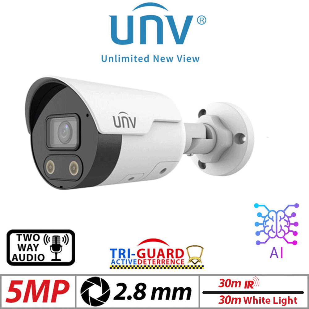 Uniview 5MP Tri-Guard Bullet Camera AI 2-Way Audio 2.8mm