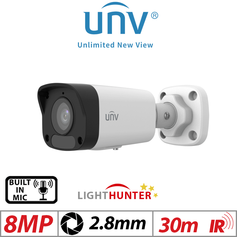 Uniview 8MP LightHunter Mini Bullet Camera 2.8mm White