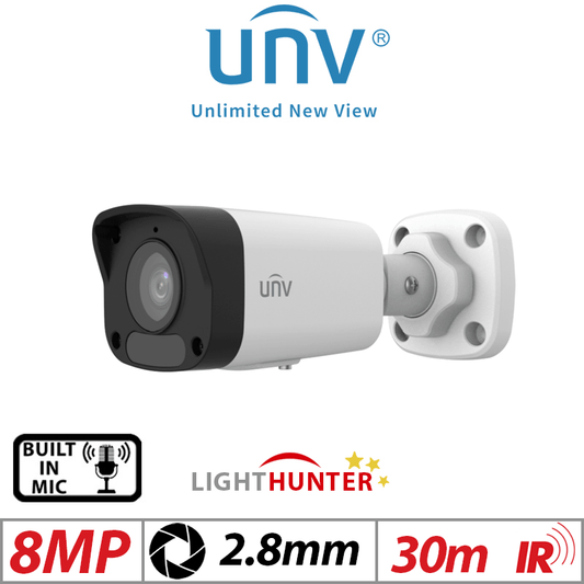 Uniview 8MP LightHunter Mini Bullet Camera 2.8mm White