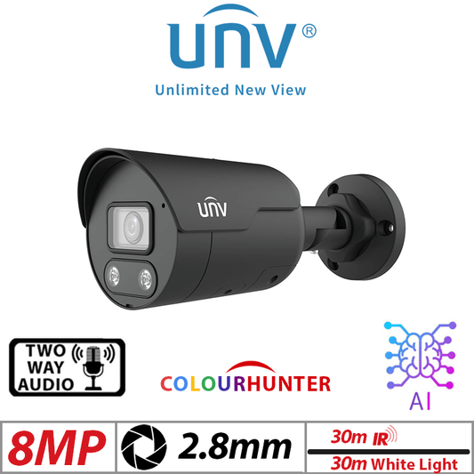 Uniview 8MP Bullet Camera 4K Intelligent Light Mic 2.8mm Black