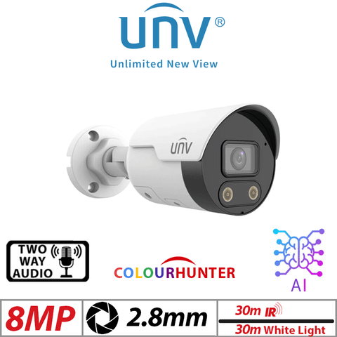 Uniview 8MP Bullet Camera 4K Intelligent Light Mic 2.8mm