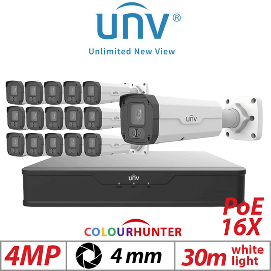 4MP 16CH Uniview 16x ColorHunter AI Bullet Network 4mm
