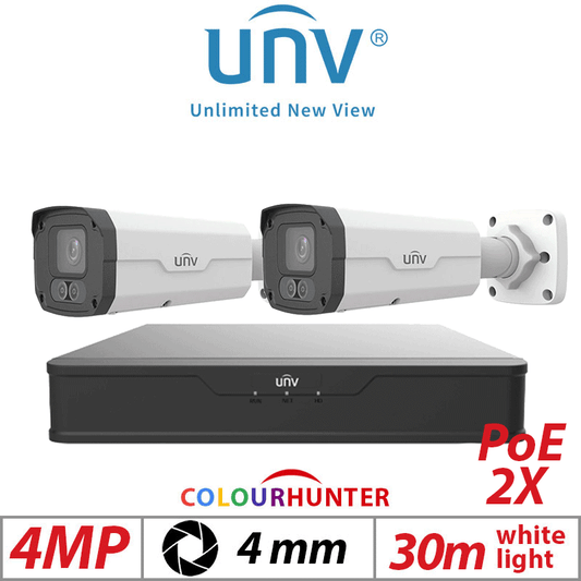 4MP 4CH UNIVIEW IP KIT – 2X ColorHunter AI Bullet Camera 4mm