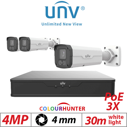 4MP 4CH UNIVIEW IP KIT – 3X ColorHunter AI Bullet Camera 4mm