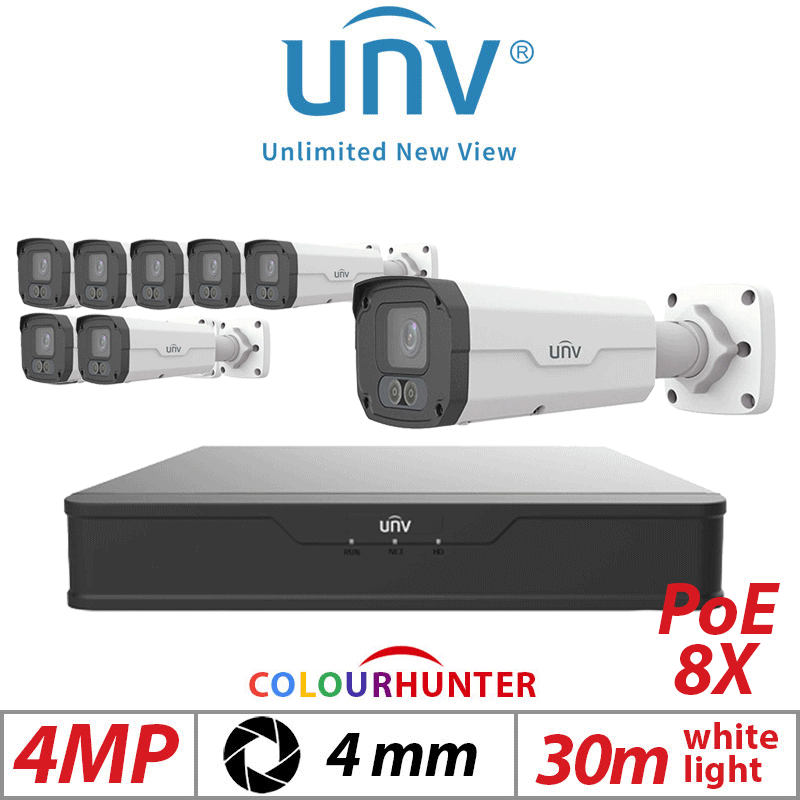 4MP 16CH Uniview 8x ColorHunter AI Bullet Network 4mm