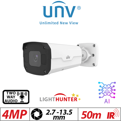 Uniview 4MP LightHunter Bullet Camera AI 2-Way Audio 2.7–13.5mm