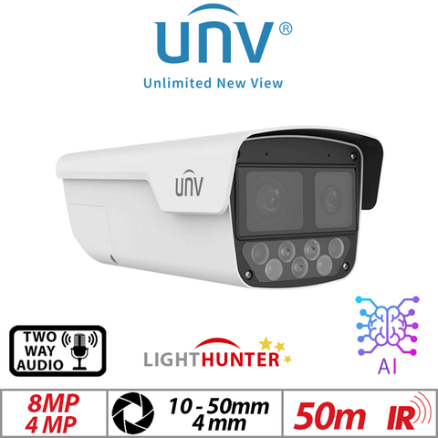 Uniview 8MP+4MP Bi-Channel LightHunter Bullet Camera AI