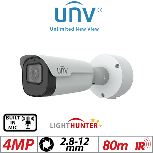 Uniview 4MP LightHunter Bullet Camera Mic SD 2.8–12mm