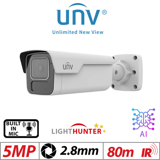Uniview 5MP LightHunter Bullet Camera IR Mic 2.8mm HD
