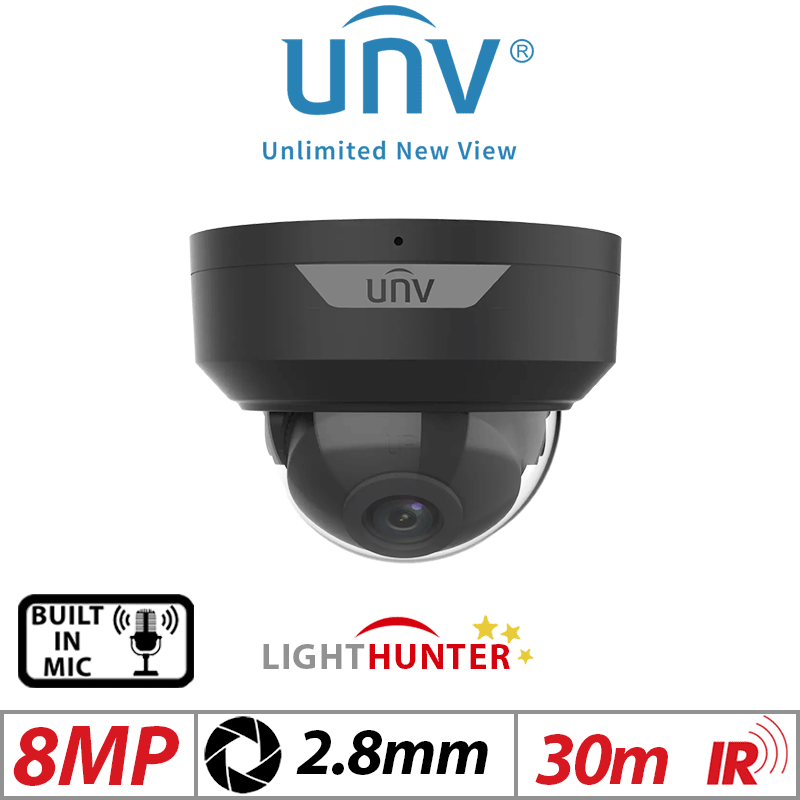 Uniview 8MP Vandal-Resistant Dome Camera IR Mic 2.8mm Black