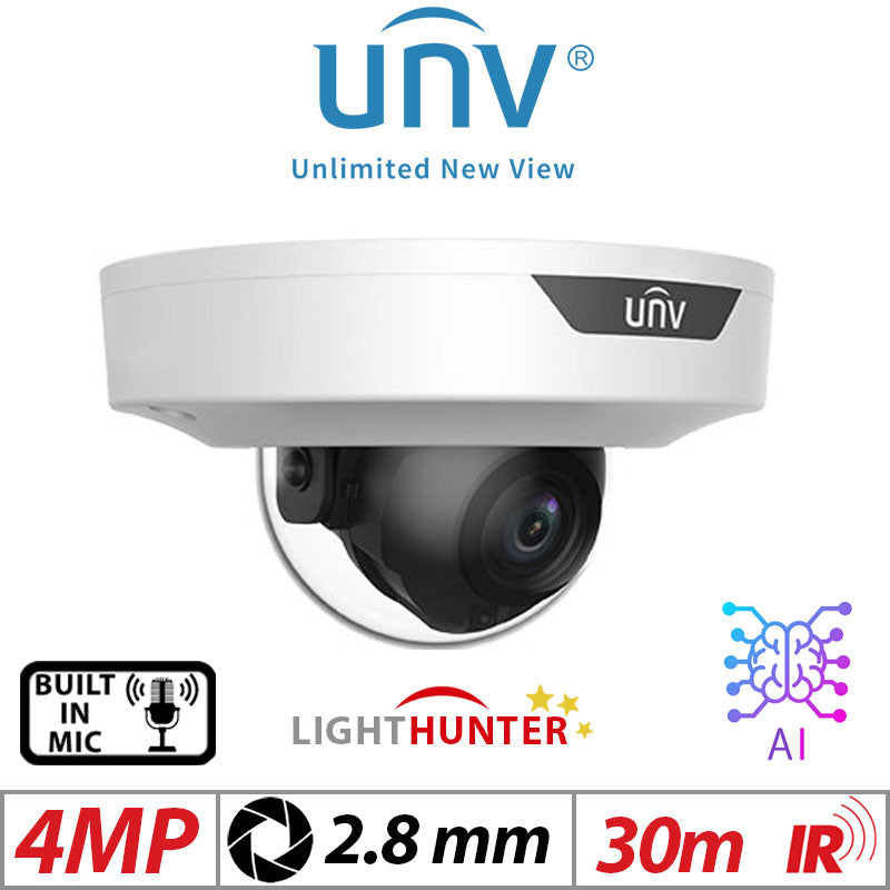 Uniview 4MP Dome Network Camera – Lighthunter AI, IR, 2.8mm