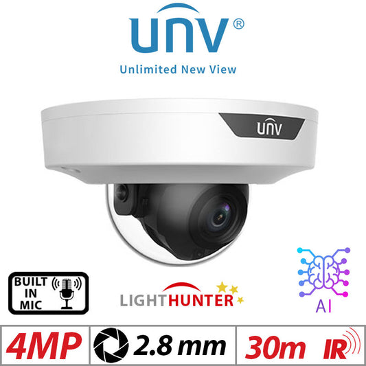 Uniview 4MP Dome Network Camera – Lighthunter AI, IR, 2.8mm