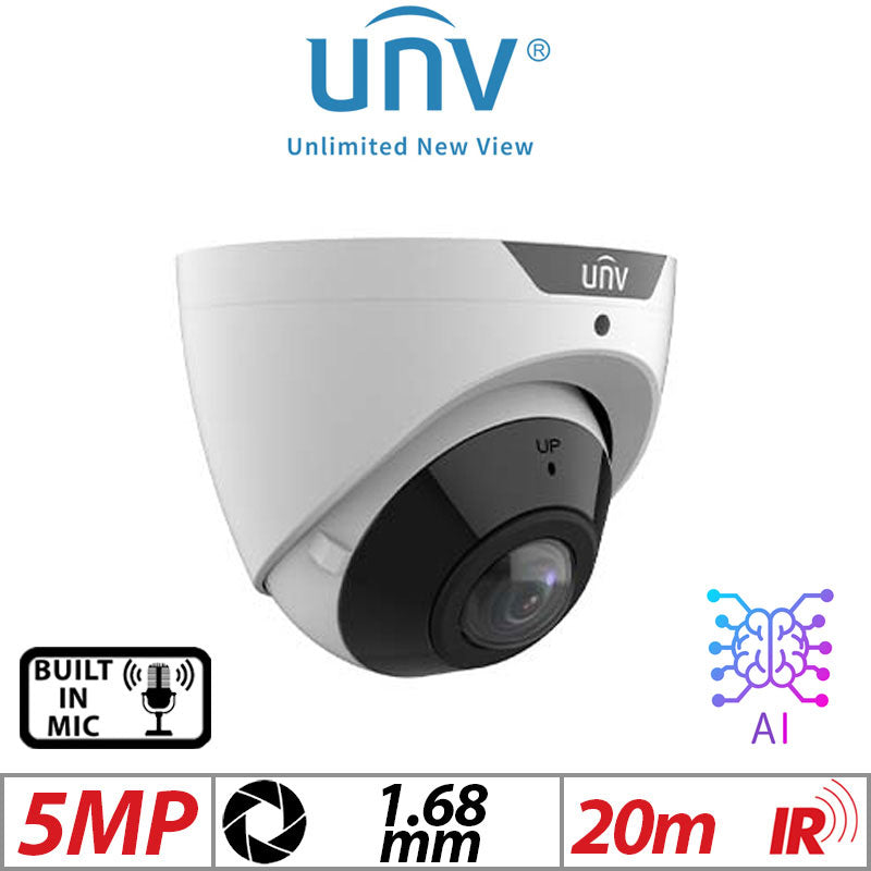 Uniview 5MP Wide-Angle AI IR Turret Camera with Mic White G1