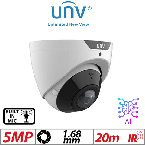 Uniview 5MP Turret IP Camera AI Mic IR 1.68mm White