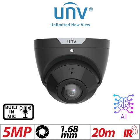 Uniview 5MP Turret Camera AI Mic IR 1.68mm Black