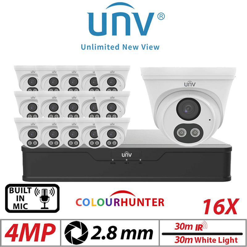 4MP 16CH Uniview 16x Turret IP Camera ColorHunter 2.8mm