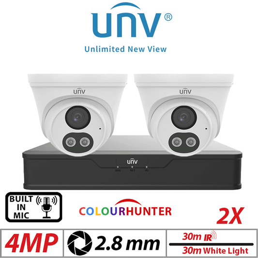 4MP 4CH UNIVIEW IP KIT – 2X ColorHunter Turret Camera White