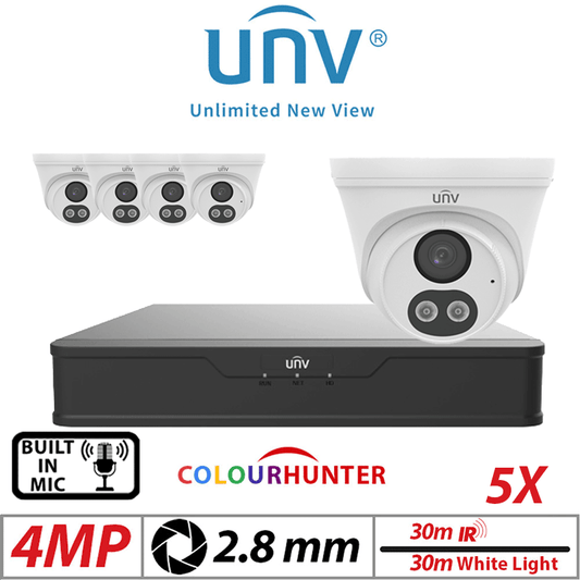 4MP 8CH UNIVIEW IP KIT – 5X ColorHunter Turret Camera White