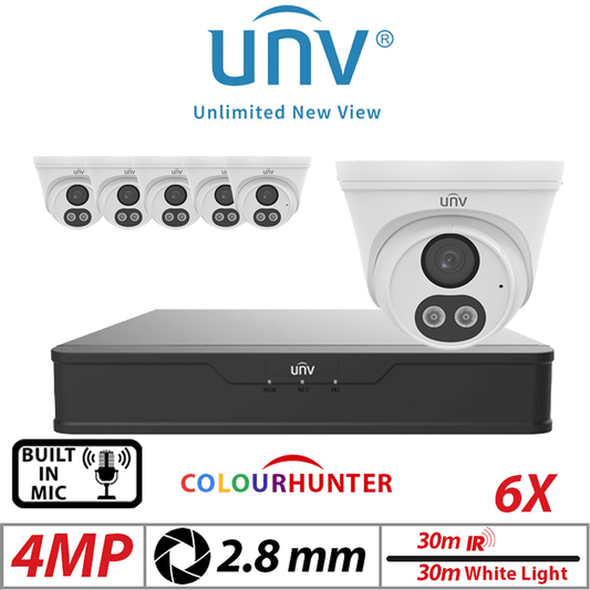 4MP 8CH UNIVIEW IP KIT – 6X ColorHunter Turret Camera White