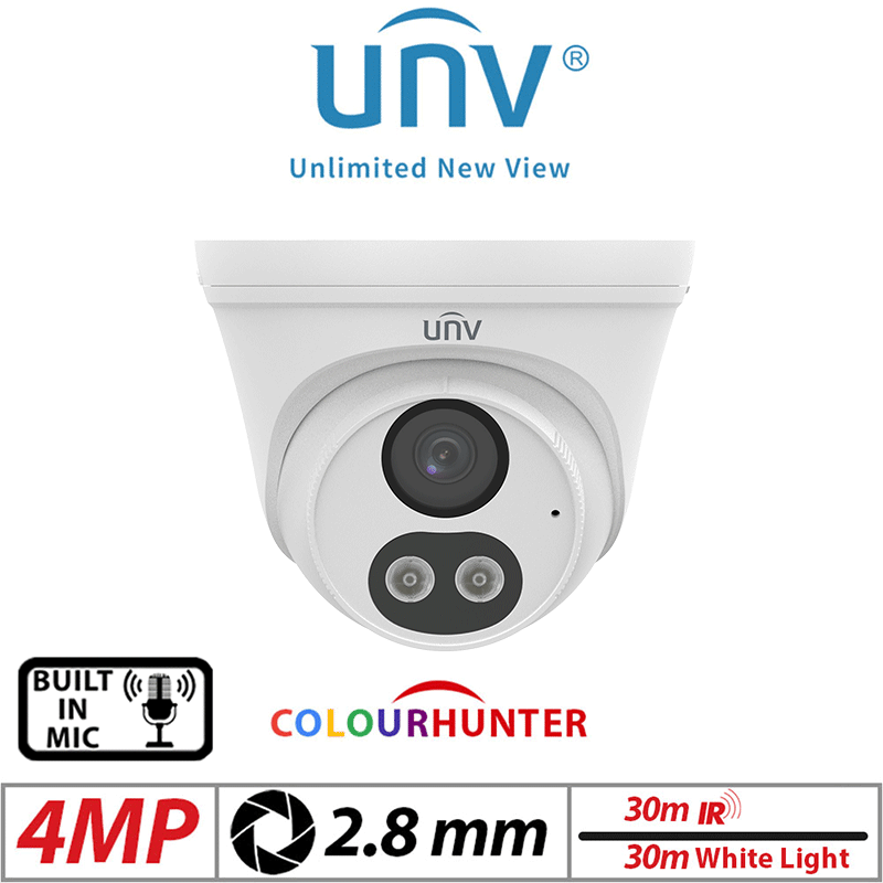 Uniview 4MP Turret IP Camera – ColorHunter, Mic, 2.8mm White