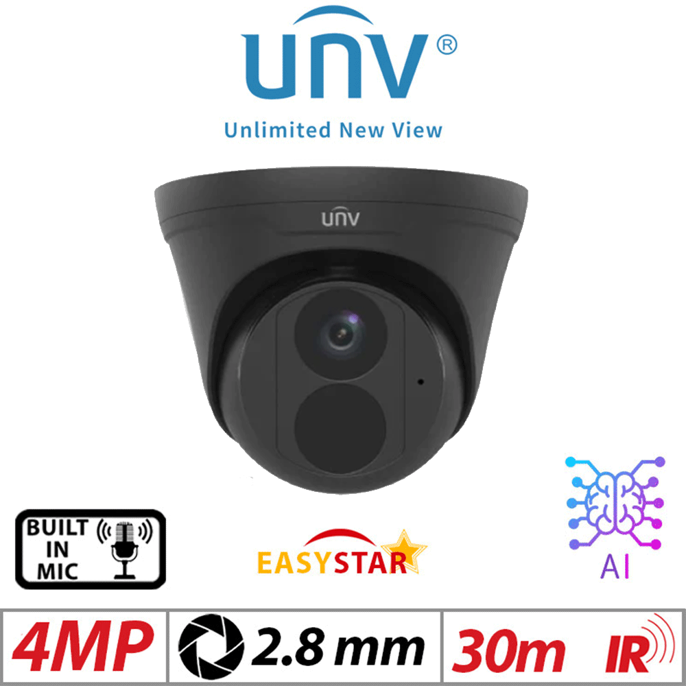 Uniview 4MP Turret IP Camera Easystar Mic 2.8mm Black