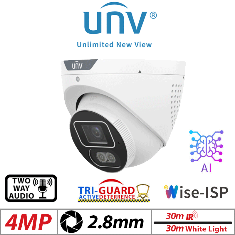 UNIVIEW 4MP Tri-Guard Turret Camera AI 2.8mm White