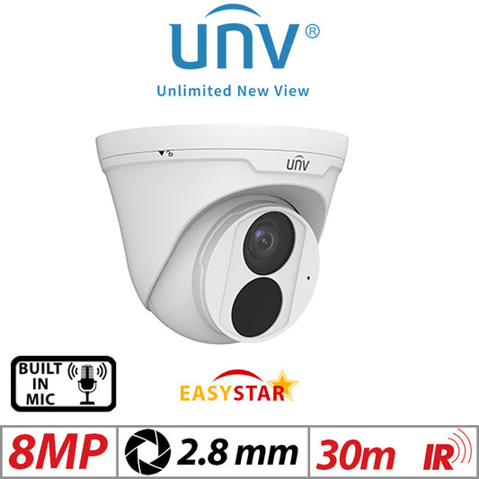 Uniview 8MP EasyStar Turret Network Camera with Mic 2.8mm G1