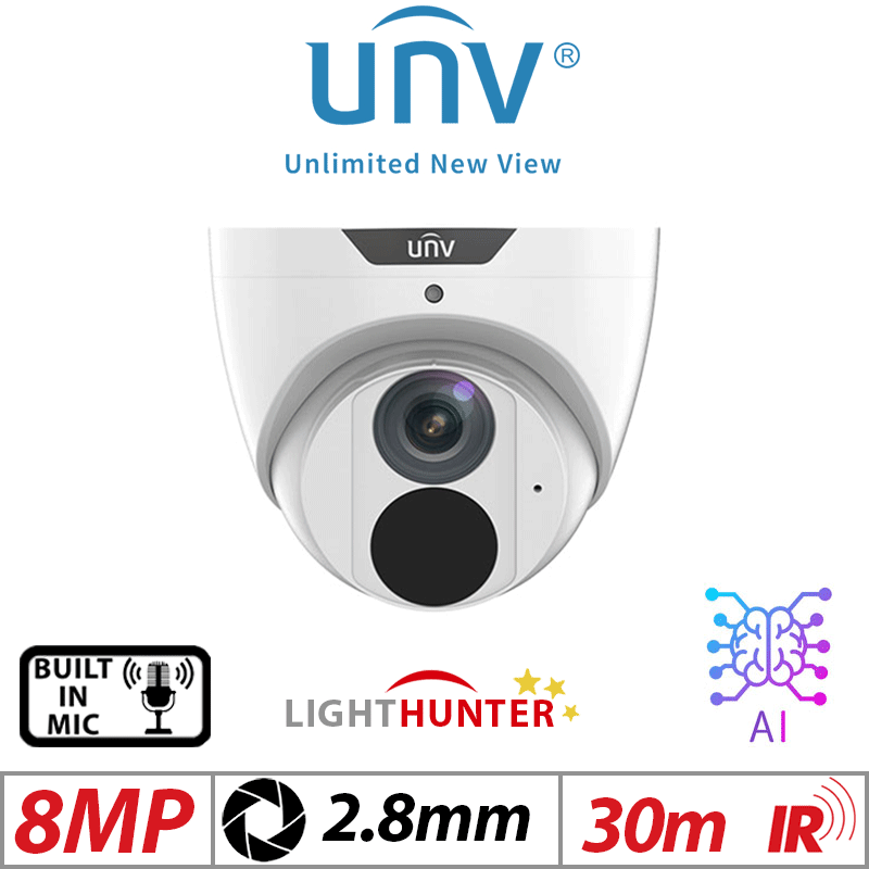 Uniview 8MP Turret IP Camera Lighthunter AI Zoom 2.8-12mm