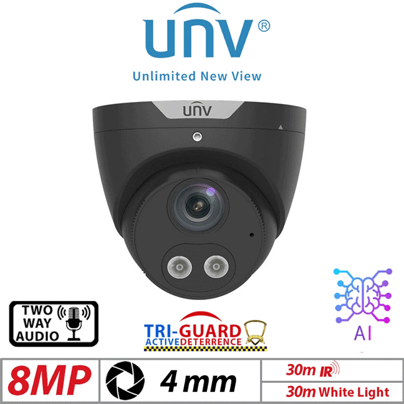 Uniview 8MP Turret IP Camera – Tri-Guard, AI, Color, 4mm
