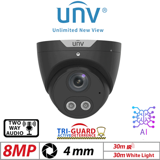 Uniview 8MP Turret IP Camera – Tri-Guard, AI, Color, 4mm
