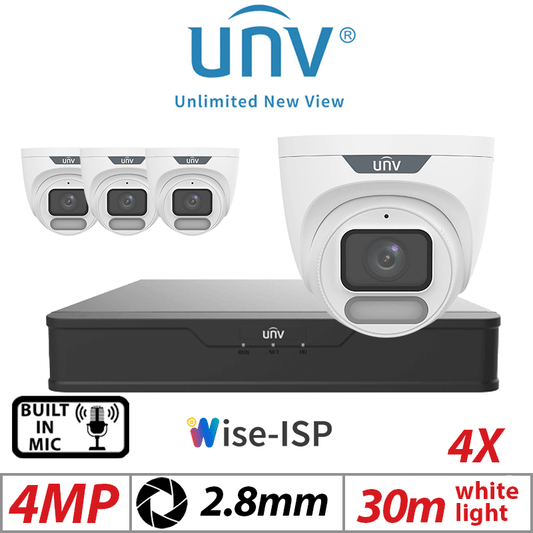 4MP 8CH UNIVIEW IP KIT – 4X ColorHunter Turret Camera 2.8mm