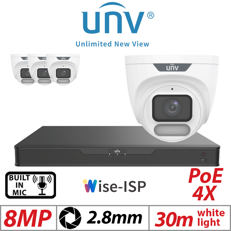 8MP 8CH UNIVIEW IP KIT – 4X ColorHunter Turret Camera 2.8mm