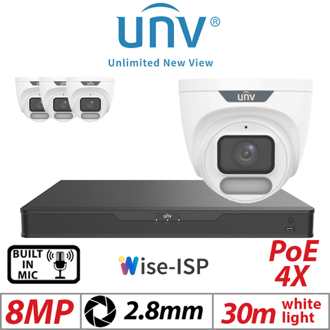8MP 8CH UNIVIEW IP KIT – 4X ColorHunter Turret Camera 2.8mm