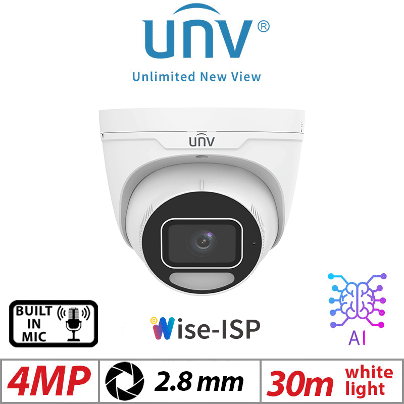 4MP UNIVIEW WISE-ISP HD TURRET CAMERA AI 24/7 COLOR 2.8MM