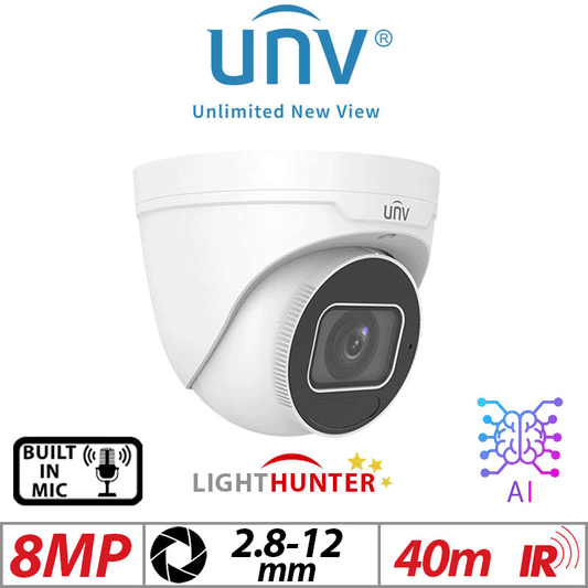 8MP Uniview Lighthunter Turret Camera 2.8–12mm AI Built-in Mic