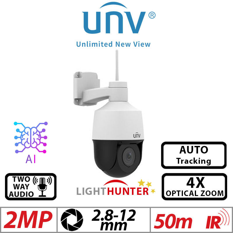 Uniview 2MP WiFi PTZ Camera LightHunter AI 4X Zoom Audio