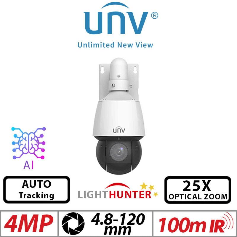 Uniview 4MP PTZ LightHunter Camera 25X Zoom AI White